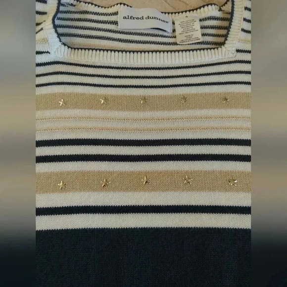 alfred dunner Sweater, Navy, Ivory, & Tan w/Silver Stars, Small - Picture 5 of 11